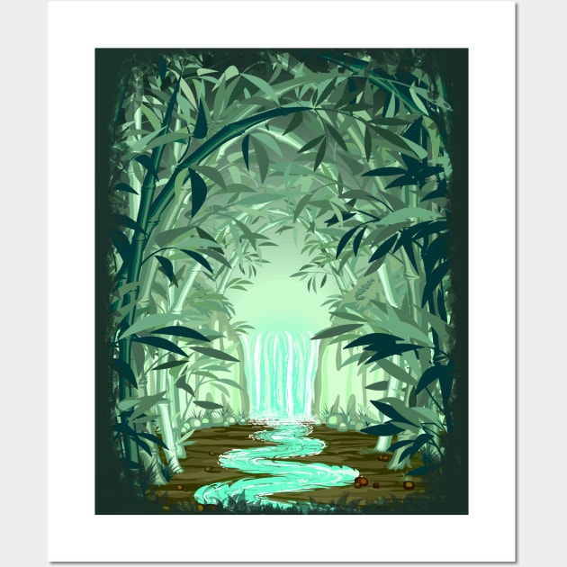 Fluorescent Waterfall on Surreal Bamboo Forest Wall Art by BluedarkArt